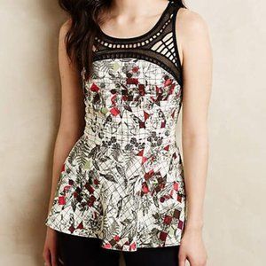 ANTHROPOLOGIE Dalia Tank Top Blouse Floral Sleeveless Peplum Lace Detail NWT